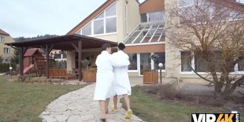 Vip4K. Petite Brunette Has Sex With Her Older Boyfriend In The Pool