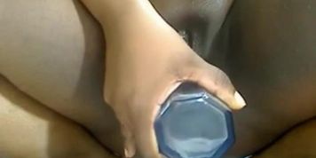 BBW Latina squirts into glass then uses