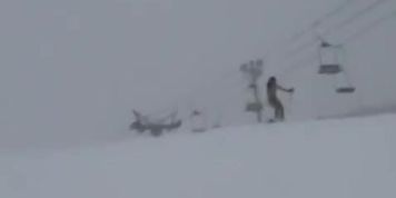 Naked Asian is skiing down the mountain public flash