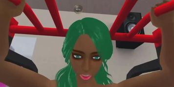 Green Hair Green Eye Big Tit Ebony Caramel Latina CGI Workout Fuck