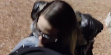 An exhibitionist sucked a cock at night in the park Stranger blowjob
