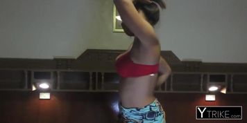 Busty asian whore sucking and jerking penis for some cash