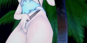 Lumine fingers her pussy on the beach - Genshin Impact Hentai.