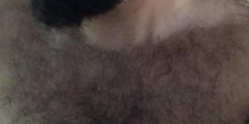After workout, Italian bear touches his hairy body by stimulating his nipples before jerkoff