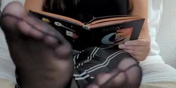 Milf in black nylon tease you while riding foot Feet pov joi