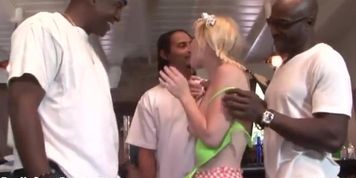 White Teen girl takes several big black dick
