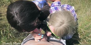 Outdoor Blowjob with 2 Girl, Cum Mouth, Cum Kissing - Threesome Ffm Amateur S... (Sisters Moore)