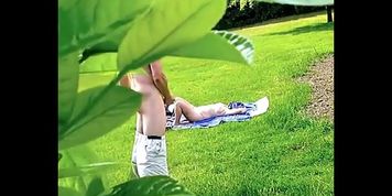 Cum on Naked Sunbathing Blonde