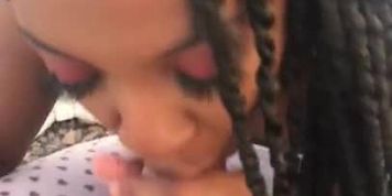 Black Babe Sucks White Cock With A View In Public