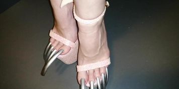 LADY L PINK HIGH HEELS MEGA LONG METAL NAILS video short version.