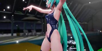 Fun back and forth lovers in the pool