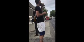 Hardon under shorts on the street Xposed