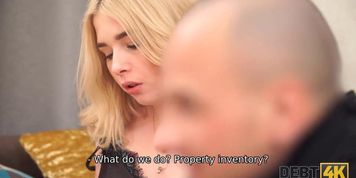 DEBT4k. Blonde drilled by collector after buying too many furniture (Maria Hurricane)
