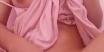 cute busty asian teen in pigtails rubbing and slapping her pussy for daddy