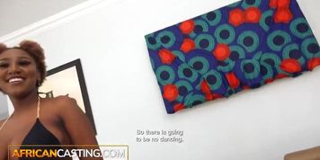 African babe in bikini sucks white mans cock