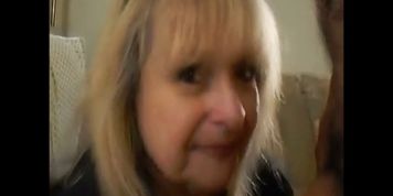 Blonde grandma sucking dick and get cum in mouth