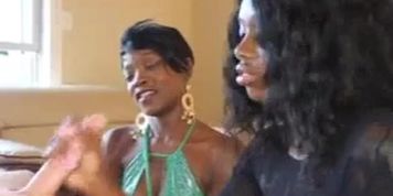 Gorgeous ebony babes wanking huge dick