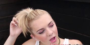 Blonde teens face creamed