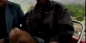 African slut gets her holes filled with dick on the cableway
