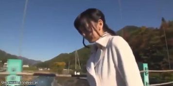 Japanese horny girl gives blowjob outdoor