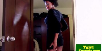Ebony thai ladyboy Look Me wanks her big dick