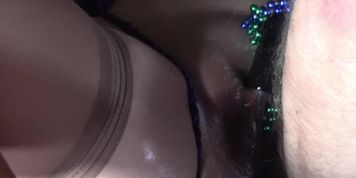 Juicy orgasm with Bad Dragon, pump, beads and clit play while roped up