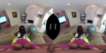 Beautiful ebony girl has her pussy penetrated by her personal trainer in VR (Jenna Foxx, Mike Mancini)