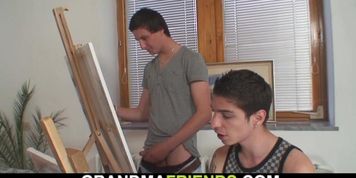 Two young dudes share old petite granny