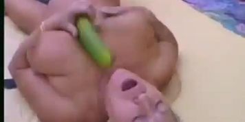 Granny masturbation with a cucumber