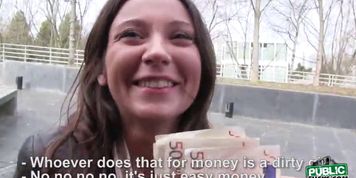 Lost brunette teen gives blowjob in the public then gets fucked hard