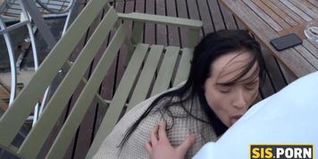 SIS.PORN. Whore with cigarette rocks out with virgin stepbro