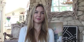 Guy gets mind blowing blowjob from shy blonde
