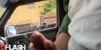 Car Dickflash Teen at Bus Stop