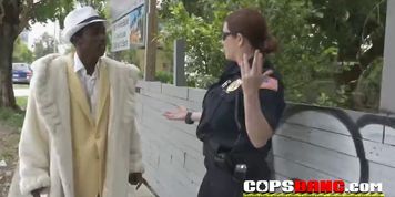 Scrawny pimp is subdued into drilling perverted milf cops