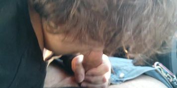 Married BBW sucking me in her car in a public parking lot .  Pt. 4