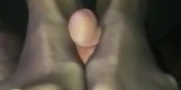 Fucking wife&rsquo;s feet in crotchless pantyhose