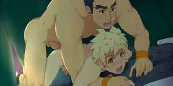 Anime blonde boy having fun with older man