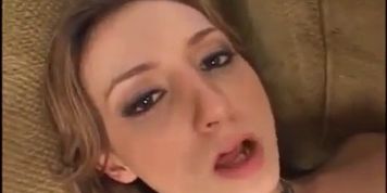 Tiffany Holiday fucked and creampied by two guys on couch
