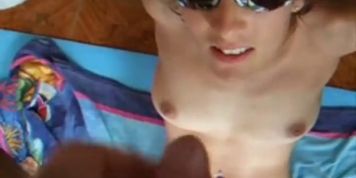 Topless amateur facial on sunglasses