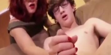Sexy mature cougar MILF jerks off young dick