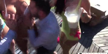 Wild and horny sluts are having hot orgy by the lake