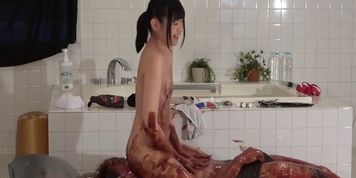 Japanese Femdom Wet and Messy with Chocolate Sauce