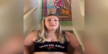 Chubby girl exercise on stairs