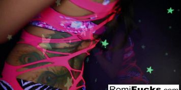 Romi Rain plays with a disco ball before stuffing toying her pussy!
