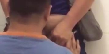 Sucking straight asian dad in public restroom