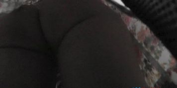 Hot upskirt porn with auburn-hair gal in a public place