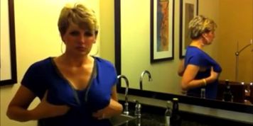 Hot blonde milf teasing sucking cock and drink cum