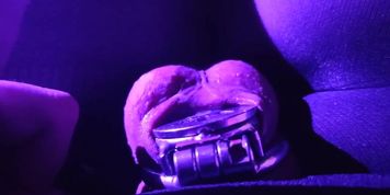 Femboy in chastity cage having fun