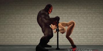 3DXPASSION - Super busty brunette in cuffs gets fucked hard by a big black cock