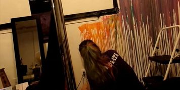 SFW Bra & Booty shorts Painting My Webcamming Wall! Pour Paints Acrylic & Silicone Time Lapse Video